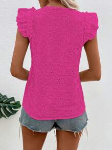 Breezaya Eyelet Embroidery Ruffle Trim Blouse