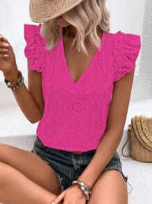 Breezaya Eyelet Embroidery Ruffle Trim Blouse