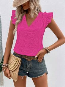 Breezaya Eyelet Embroidery Ruffle Trim Blouse