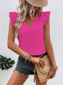 Breezaya Eyelet Embroidery Ruffle Trim Blouse