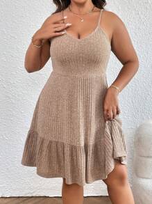 SHEIN Privé Cami Kleid mit Rüschenbesatz, - Khaki - Übersicht 4