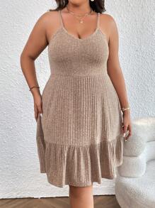 SHEIN Privé Cami Kleid mit Rüschenbesatz, - Khaki - Übersicht 3