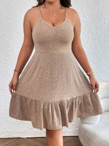 SHEIN Privé Cami Kleid mit Rüschenbesatz, - Khaki - Übersicht 1
