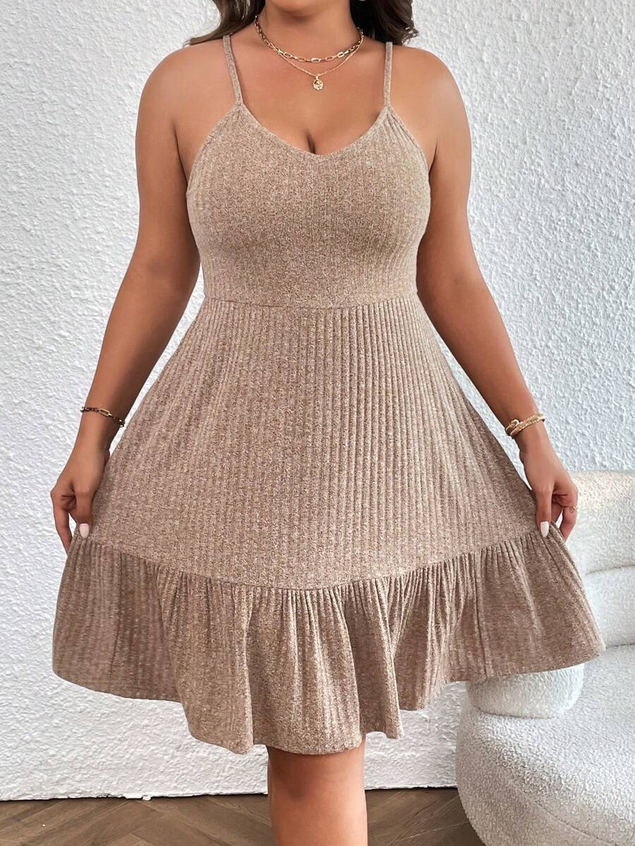 SHEIN Privé Cami Kleid mit Rüschenbesatz, - Khaki - Übersicht 1
