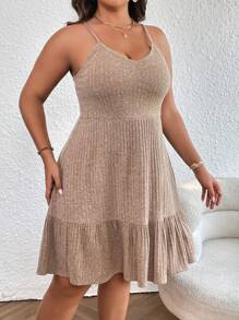 SHEIN Privé Cami Kleid mit Rüschenbesatz, - Khaki - Übersicht 5