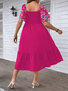 Celure 大碼印花荷葉邊連衣裙 - 玫紅色 - 查看 2