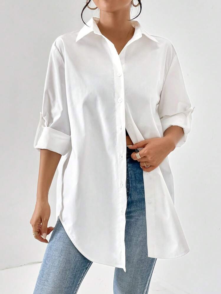 SHEIN Essnce Camisa unicolor con botón delantero - Blanco - Añade 3