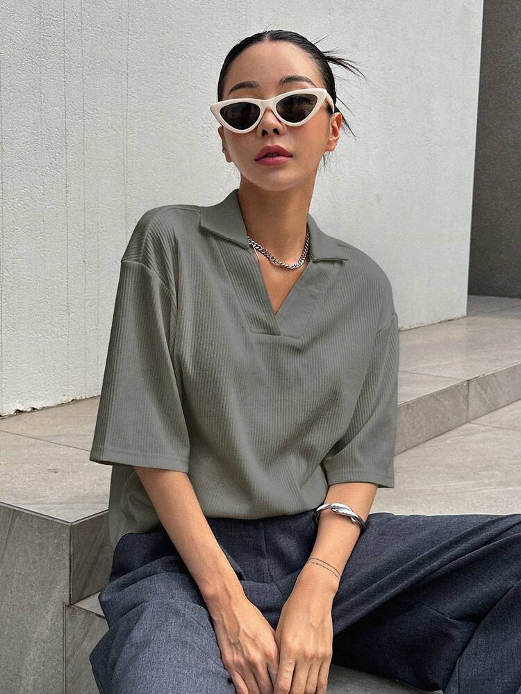 Solid Drop Shoulder Tee Oversized T-Shirt