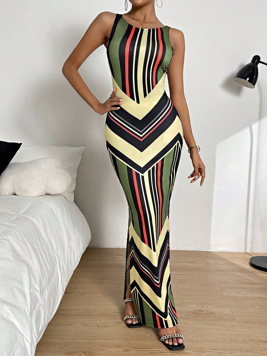 SHEIN Privé Đầm Chia Sọc Giải trí - Nhiều màu - Xem 1