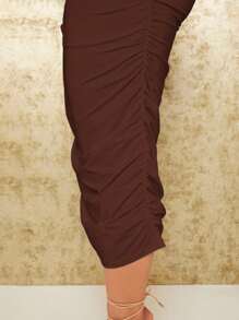 SHEIN SXY Plus Solid Ruched Bodycon Dress - Brown - View 3
