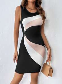 SHEIN Privé Colorblock Bodycon Dress - Multicolor - View 6