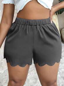 SHEIN SXY Plus Scallop Trim Shorts - Grey - View 1