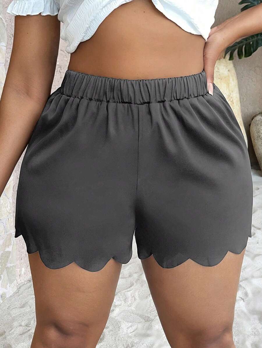 SHEIN SXY Plus Scallop Trim Shorts - Grey - View 1