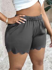 SHEIN SXY Plus Scallop Trim Shorts - Grey - View 5