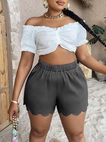 SHEIN SXY Plus Scallop Trim Shorts - Grey - View 6