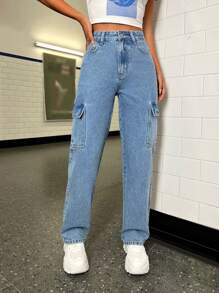 SHEIN PETITE Jeans con bolsillo lateral con solapa
