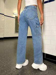 SHEIN PETITE Jeans con bolsillo lateral con solapa