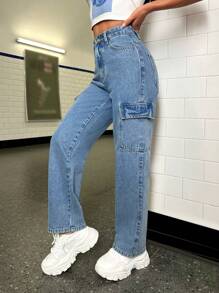 SHEIN PETITE Jeans con bolsillo lateral con solapa