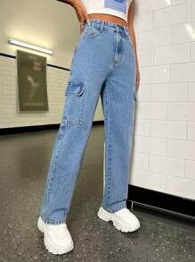 SHEIN PETITE Jeans con bolsillo lateral con solapa
