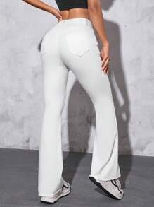 SHEIN PETITE Solid Flare Leg Jeans