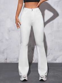 SHEIN PETITE Solid Flare Leg Jeans