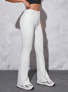 SHEIN PETITE Solid Flare Leg Jeans