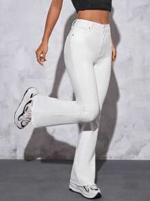 SHEIN PETITE Solid Flare Leg Jeans