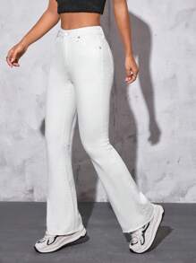 SHEIN PETITE Solid Flare Leg Jeans