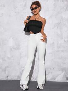 SHEIN PETITE Solid Flare Leg Jeans