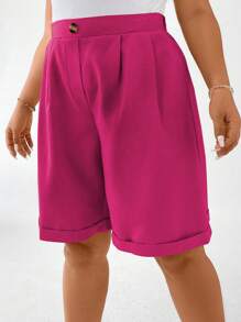 Calvaya Plus Plicated Detail Roll Up Hem Shorts - Hot Pink - View 3