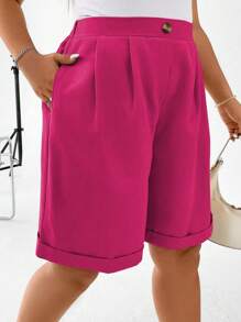 Calvaya Plus Plicated Detail Roll Up Hem Shorts - Hot Pink - View 4