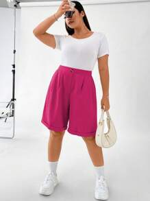 Calvaya Plus Plicated Detail Roll Up Hem Shorts - Hot Pink - View 5