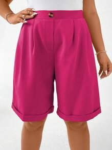 Calvaya Plus Plicated Detail Roll Up Hem Shorts - Hot Pink - View 6