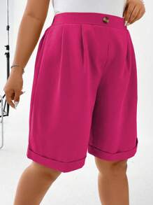 Calvaya Plus Plicated Detail Roll Up Hem Shorts - Hot Pink - View 7