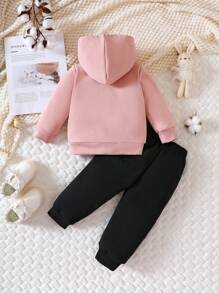 Baby Girl Heart Print Hoodie & Sweatpants
