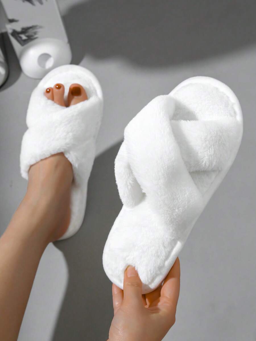 Fall/Winter Women Criss Cross Fuzzy Bedroom Slippers, Fashion Indoor Home Slippers,Fluffy Slippers
