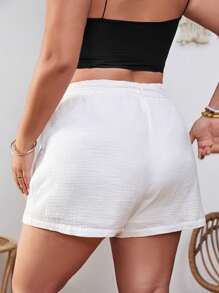 SHEIN VCAY Plus Solid Belted Shorts - White - View 4