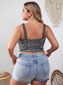 SHEIN VCAY Hơn In hoa Ditsy Lá sen tỉa Tie Trước Dây đeo rộng Áo - Nhiều màu - Xem 2