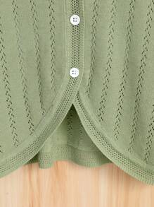 SHEIN Cô Gái Trẻ Dệt kim chấm bi Viền không đối xứng Áo len Mở - Màu xanh Bạc hà - Xem 3