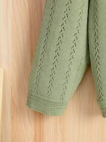 SHEIN Cô Gái Trẻ Dệt kim chấm bi Viền không đối xứng Áo len Mở - Màu xanh Bạc hà - Xem 4