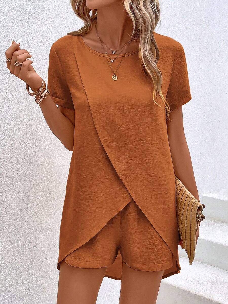 EMERY ROSE Bộ đồ hai mảnh nữ Trọn gói màu trơn Giải trí - gừng - Xem 1