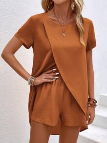 EMERY ROSE Bộ đồ hai mảnh nữ Trọn gói màu trơn Giải trí - gừng - Xem 3