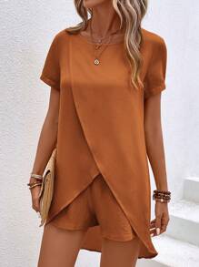 EMERY ROSE Bộ đồ hai mảnh nữ Trọn gói màu trơn Giải trí - gừng - Xem 4