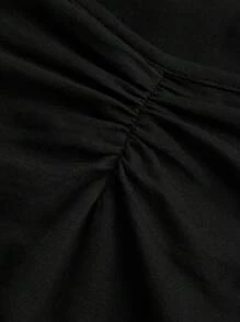 SHEIN Đầm Gái Xù màu trơn Giải trí - màu đen - Xem 4