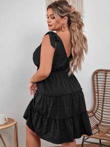 SHEIN VCAY 大碼肩上打結荷葉邊洋裝