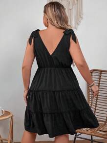 SHEIN VCAY 大碼肩上打結荷葉邊洋裝