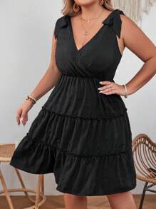 SHEIN VCAY 大碼肩上打結荷葉邊洋裝