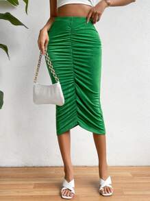 SHEIN Privé Falda de lápiz fruncido - Verde - Ver 3