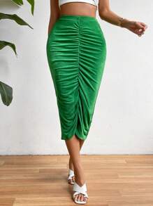 SHEIN Privé Falda de lápiz fruncido - Verde - Ver 5