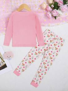 Young Girl Floral & Figure Graphic PJ Set - Multicolor - View 2